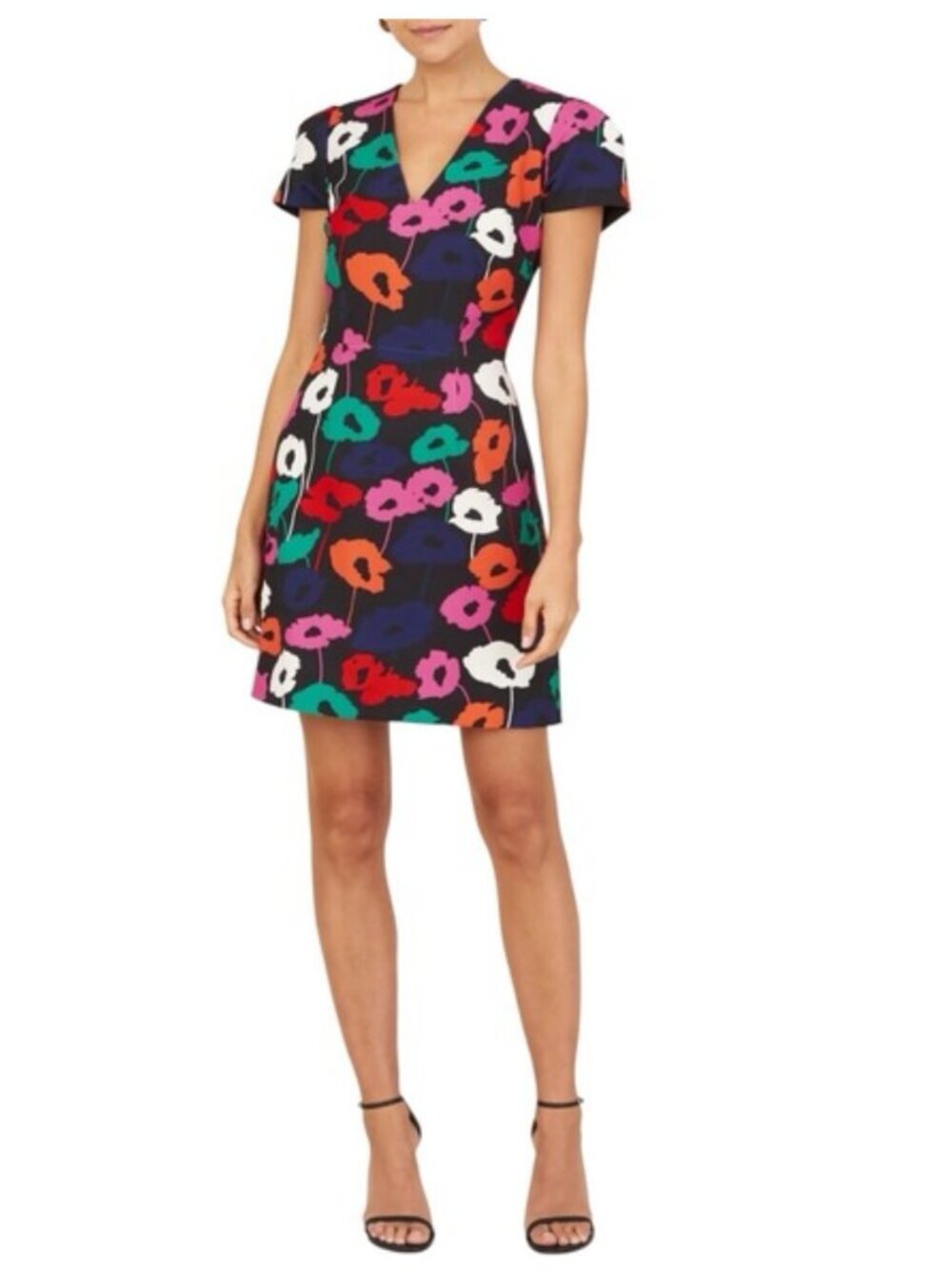 Milly Atalie Poppy Print Navy Sheath Dress Size 0
